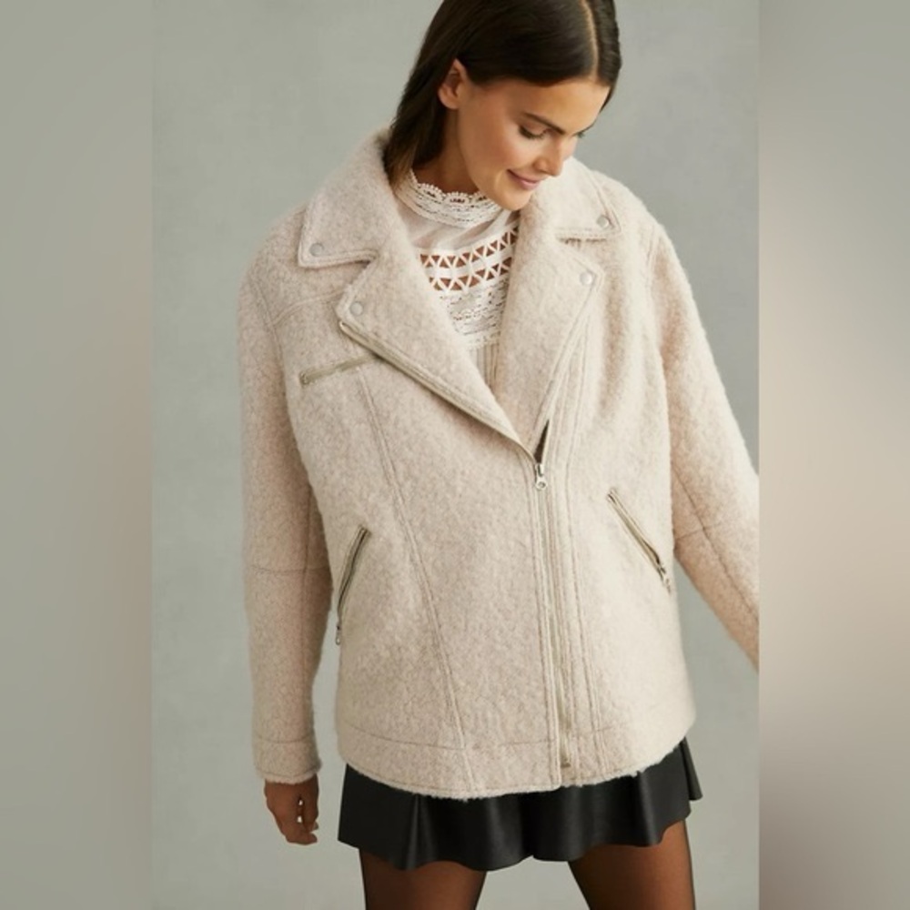 Anthropologie Longline Wool Moto Jacket size L